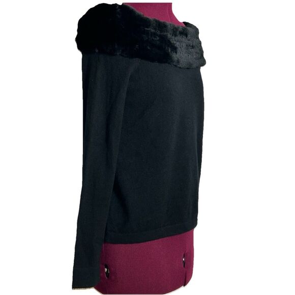 C By Bloomingdale's Cashmere Pullover Sweater Rabbit Fur Neckline Size XS Black - Picture 4 of 11